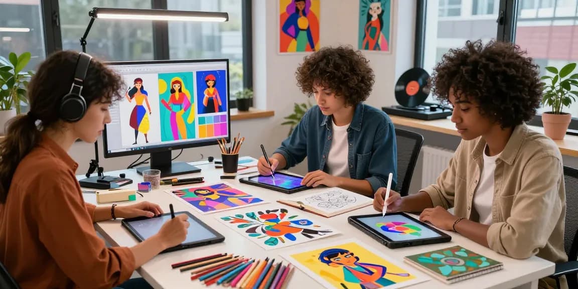 Creative team designing characters using nsfw ai tools in modern studio.