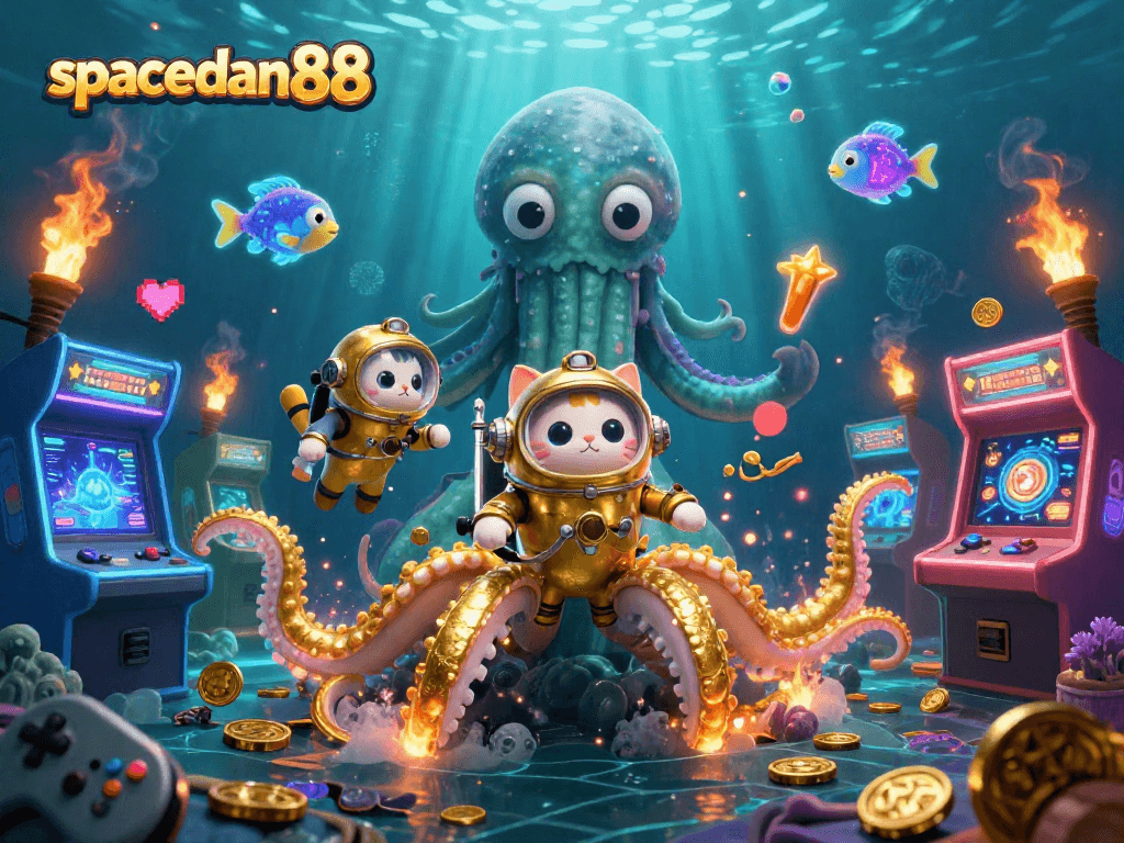 Experience the immersive action of spaceman88 amidst vibrant casino-themed underwater adventure.