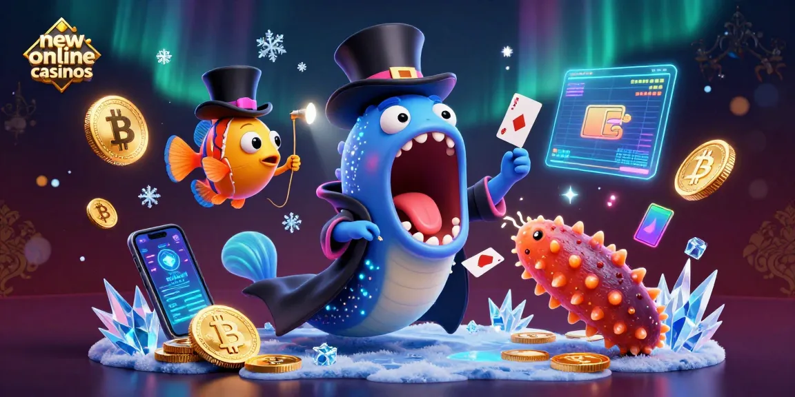 Explore new online casinos with bioluminescent characters showcasing magic tricks and crypto elements.