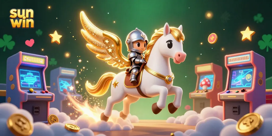 Play casino games and win on Sun Win, featuring a knight, celestial horse, and vibrant gaming elements.