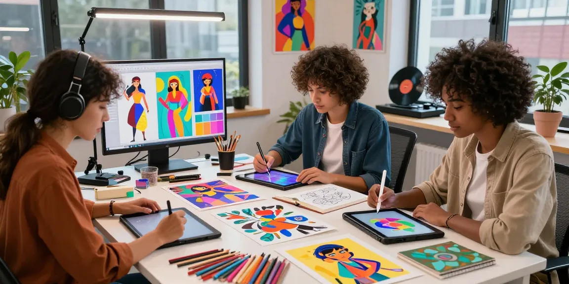 Creative team designing characters using nsfw ai tools in modern studio.