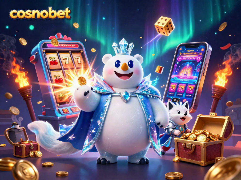 Experience the jackpot frenzy with cosmobet's vibrant casino scene featuring a bear and fox.