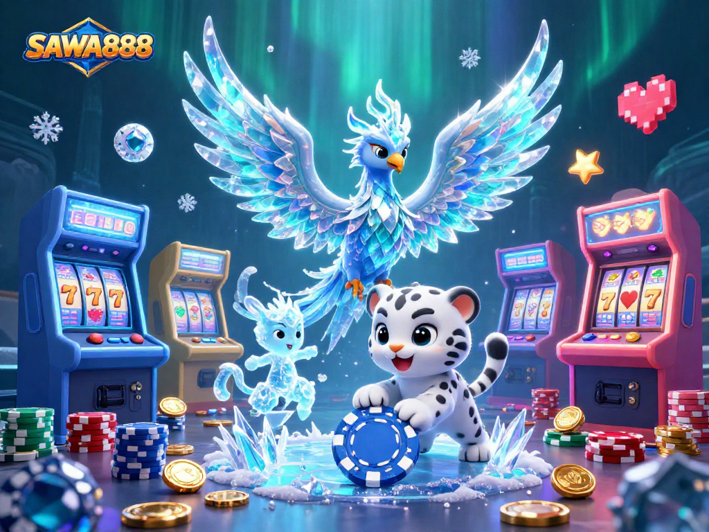 Experience the excitement of gaming with SAWA888 featuring vibrant casino elements and iconic characters.