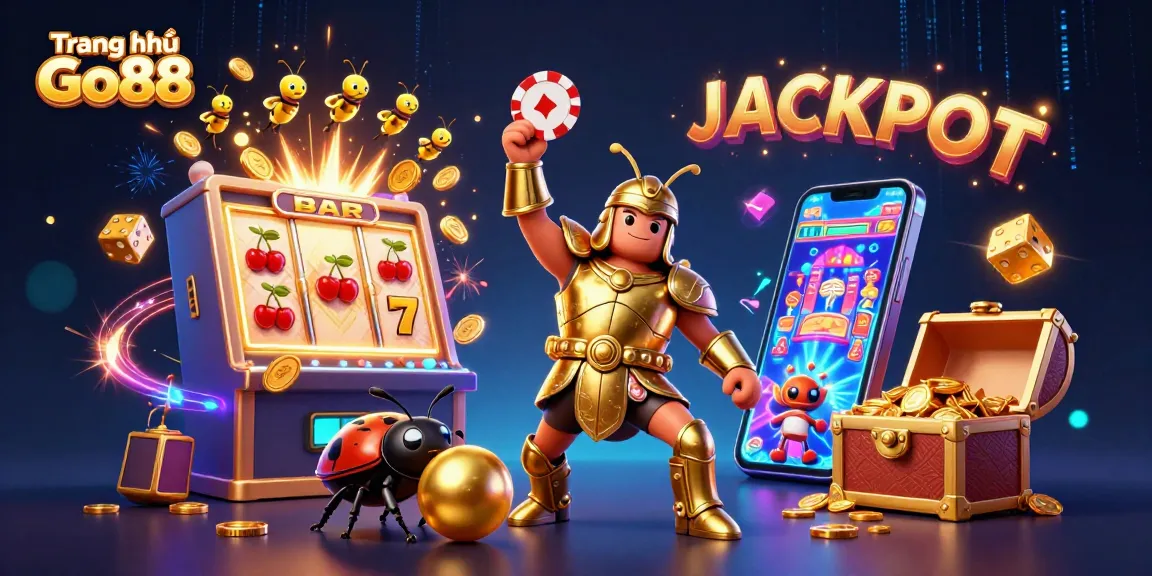 Engage with the thrilling world of Trang chủ Go88, where a cartoon beetle celebrates a jackpot!