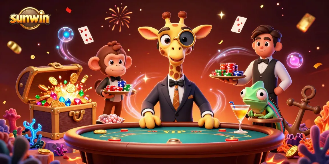 Experience sunwin excitement with a high-roller giraffe at a vibrant casino scene.