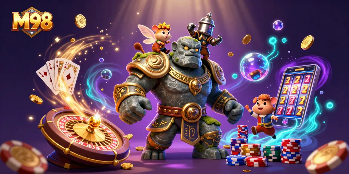 M98 players experiencing exhilarating live casino action surrounded by golden coins and vibrant game elements.