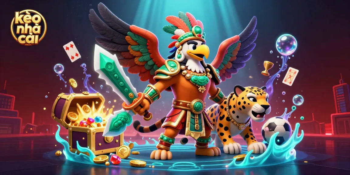 Engage in strategic betting with kèo nhà cái, a dynamic scene featuring 3D characters and sports elements.